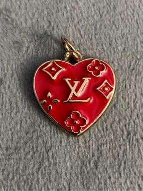 Upcycled Red and Gold Heart Charm Pendant